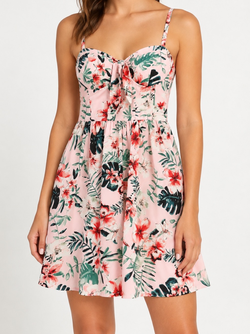 Band of Gypsies Pink Floral Tie-Front Mini Dress Size Medium